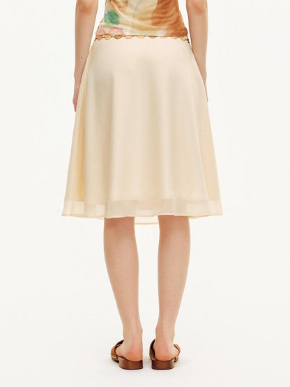 OuttheBlue Double Layer Printed Chiffon Satin Sheer A Line Women&
