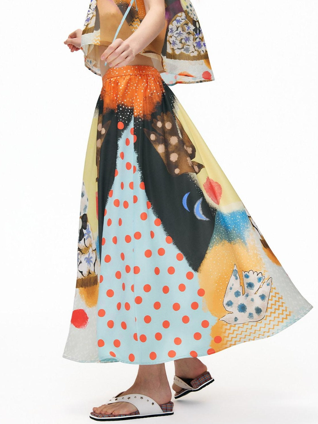 OuttheBlue Elastic Waist High Stretch Printed A Line Skirt Girls Blue Orange Maxi Skirts