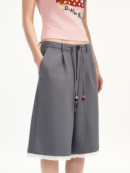 OuttheBlue Elastic Waist Pockets Original Loose Casual Dark Gray Poly Blend Straight Pants