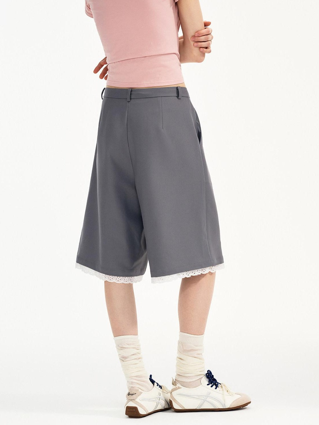 OuttheBlue Elastic Waist Pockets Original Loose Casual Dark Gray Poly Blend Straight Pants