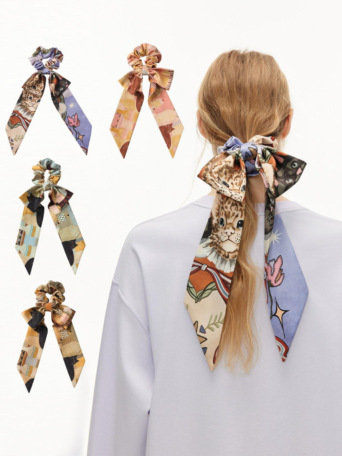 OuttheBlue Elegant Vintage Satin Bow Scrunchie For Women Chic Bow Hair Accessories