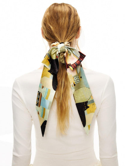 OuttheBlue Elegant Vintage Satin Bow Scrunchie For Women Chic Bow Hair Accessories