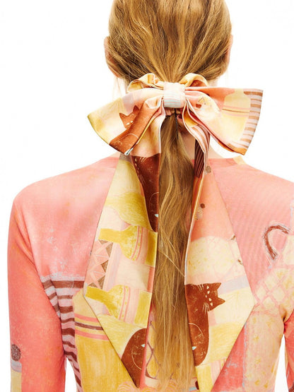 OuttheBlue Elegant Vintage Satin Bow Scrunchie For Women Chic Bow Hair Accessories