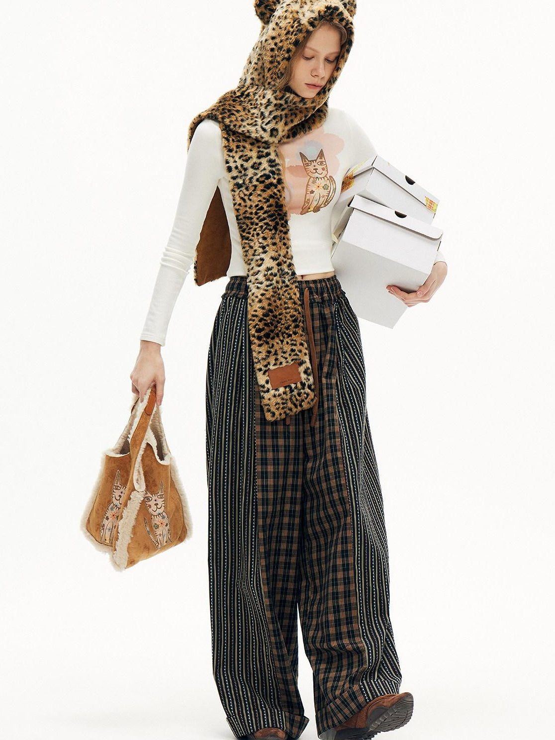 OuttheBlue Embroidered Animal Original Small Square Youth Polyester Honey Brown Tote Bags