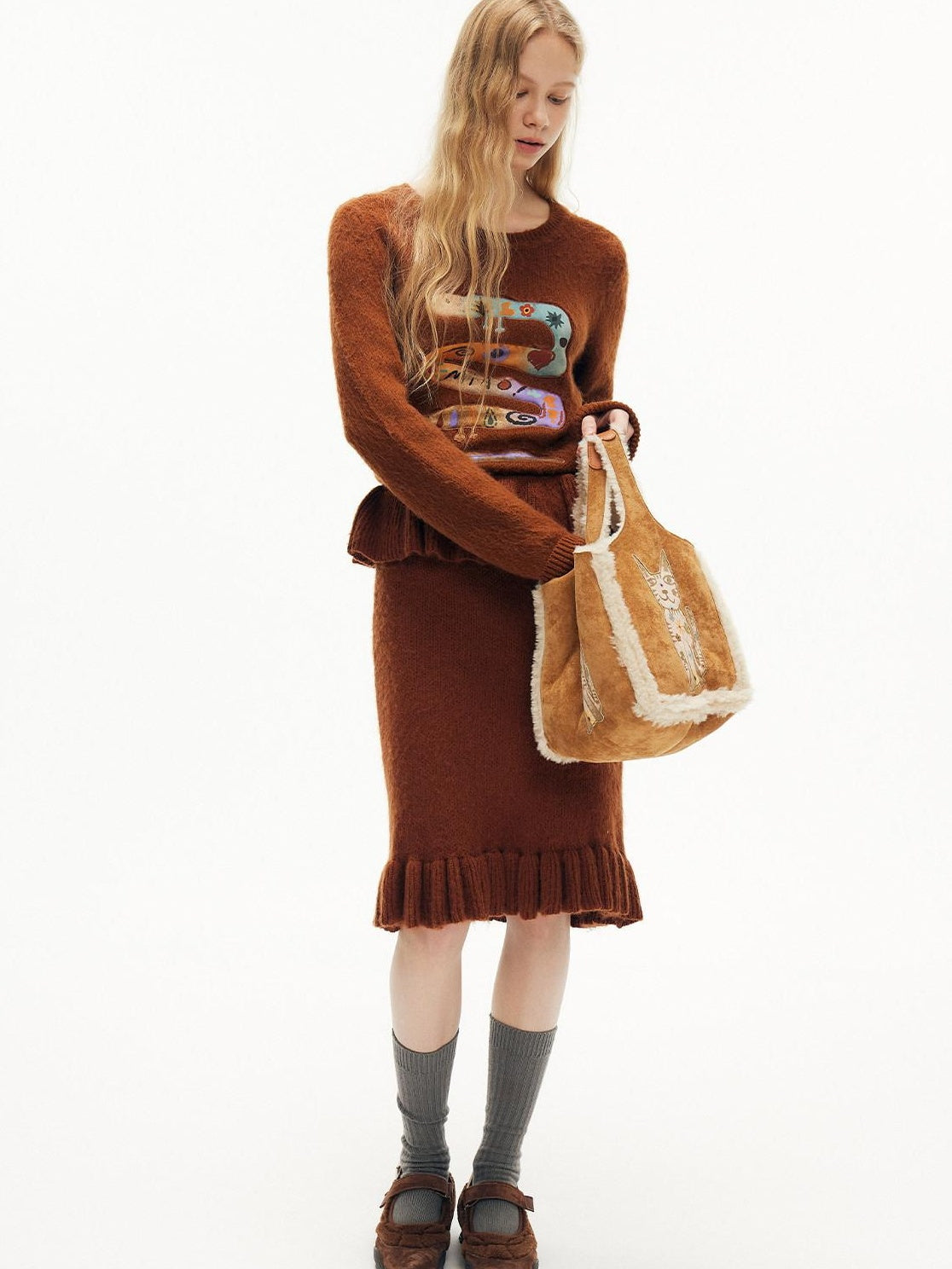 OuttheBlue Embroidered Animal Original Small Square Youth Polyester Honey Brown Tote Bags