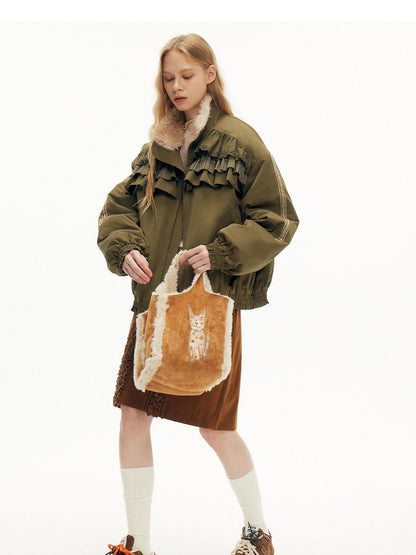 OuttheBlue Embroidered Animal Original Small Square Youth Polyester Honey Brown Tote Bags