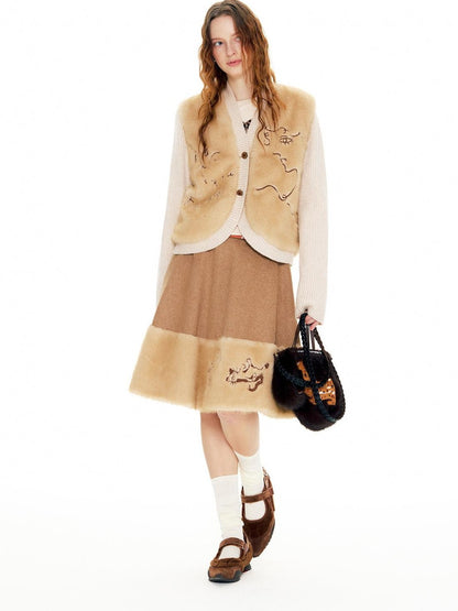 OuttheBlue Embroidered Animal Plush Knit Texture Women&