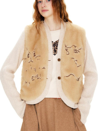 OuttheBlue Embroidered Animal Plush Knit Texture Women&