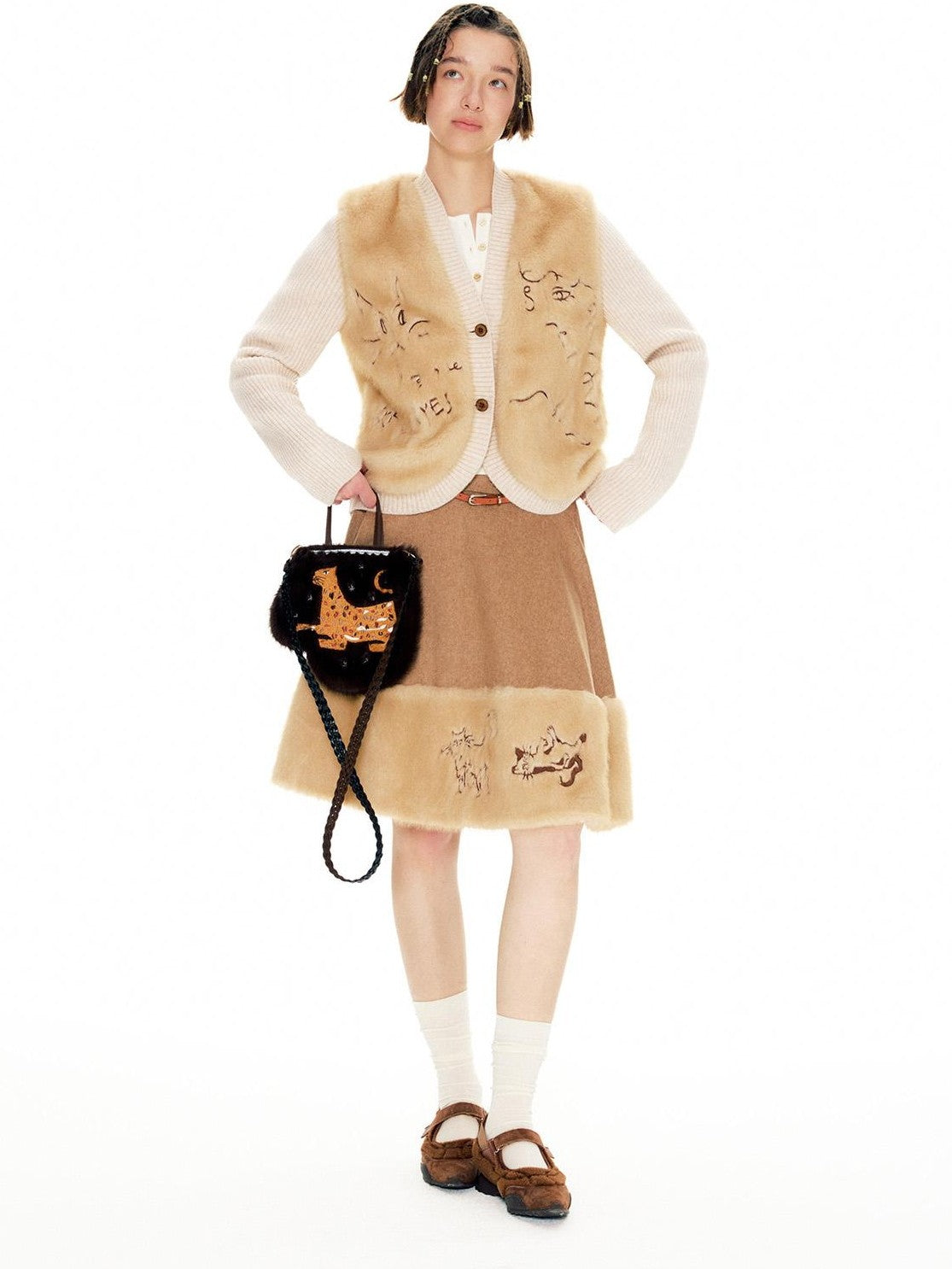 OuttheBlue Embroidered Animal Plush Knit Texture Women&