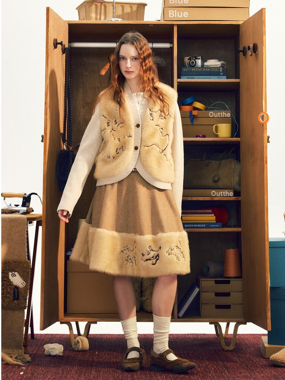 OuttheBlue Embroidered Animal Plush Knit Texture Women&
