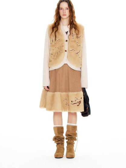 OuttheBlue Embroidered Animal Plush Knit Texture Women&
