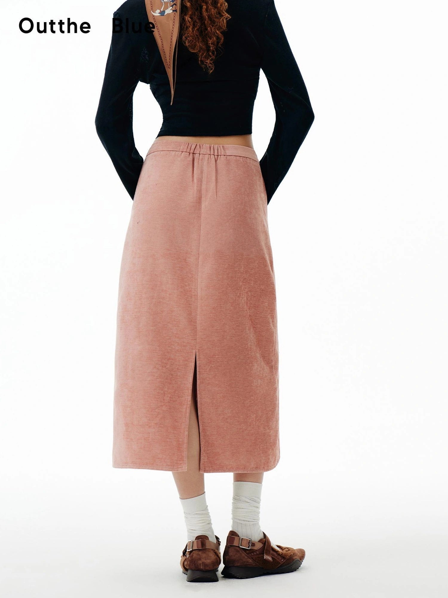 OuttheBlue Embroidered Cat Knight Chenille Midi Skirt