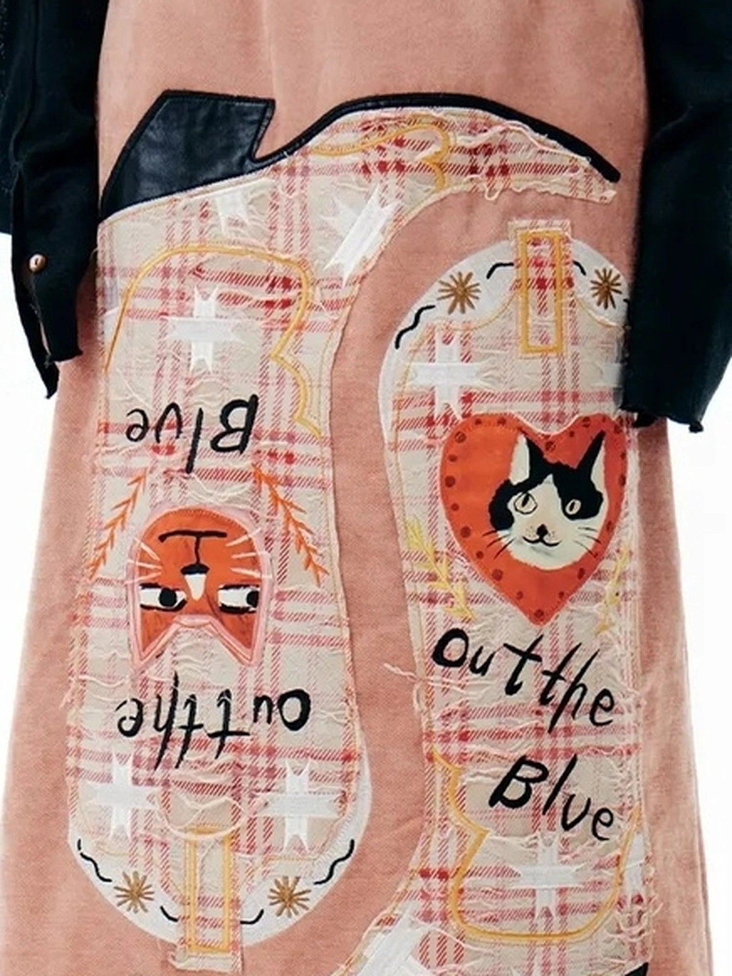 OuttheBlue Embroidered Cat Knight Chenille Midi Skirt