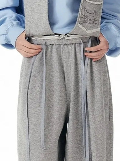OuttheBlue Embroidered Cat Print Wide Leg Jumpsuit
