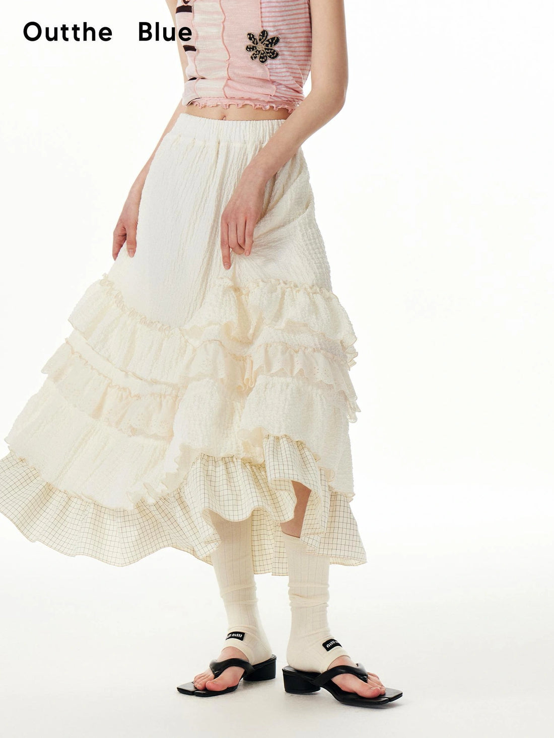 OuttheBlue Embroidered Checkered Tulle Bubble Skirt