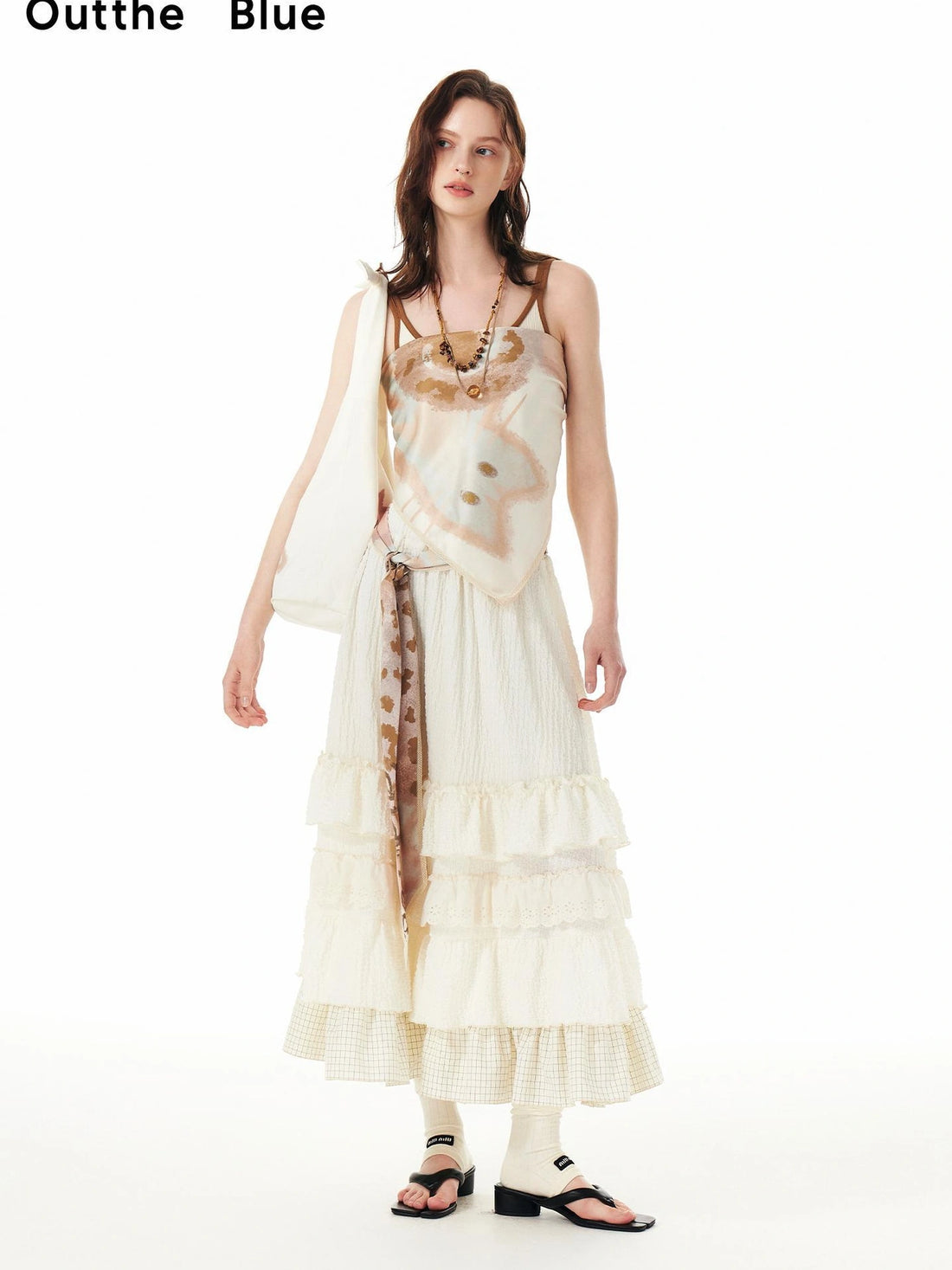 OuttheBlue Embroidered Checkered Tulle Bubble Skirt