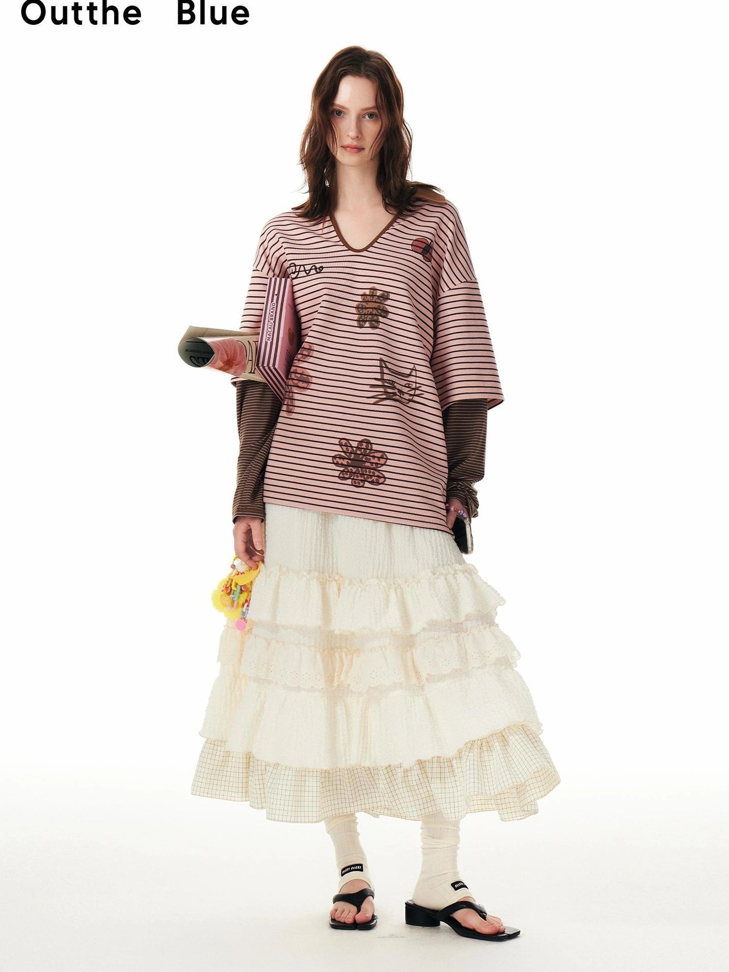 OuttheBlue Embroidered Checkered Tulle Bubble Skirt
