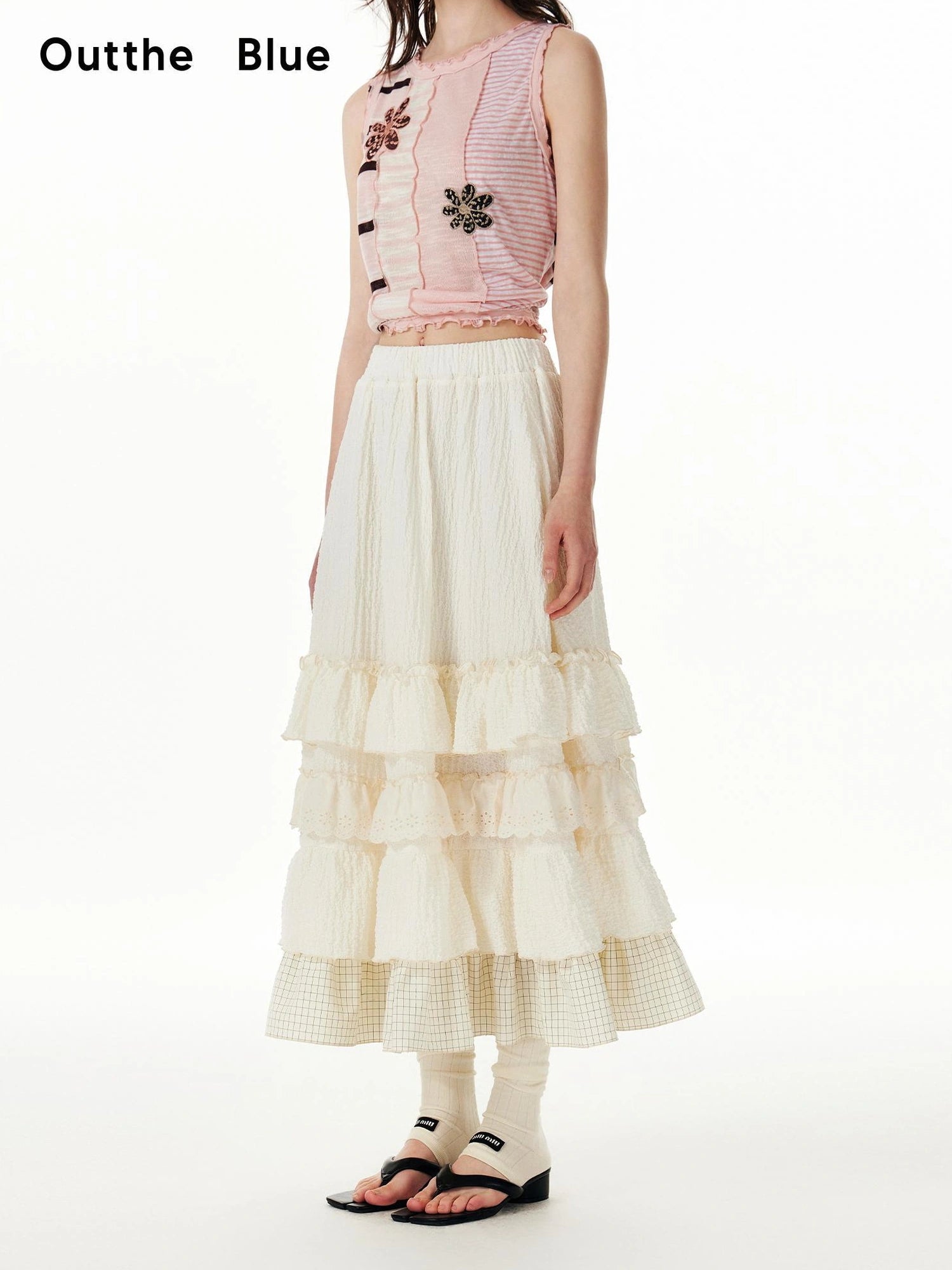 OuttheBlue Embroidered Checkered Tulle Bubble Skirt