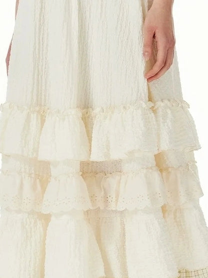 OuttheBlue Embroidered Checkered Tulle Bubble Skirt