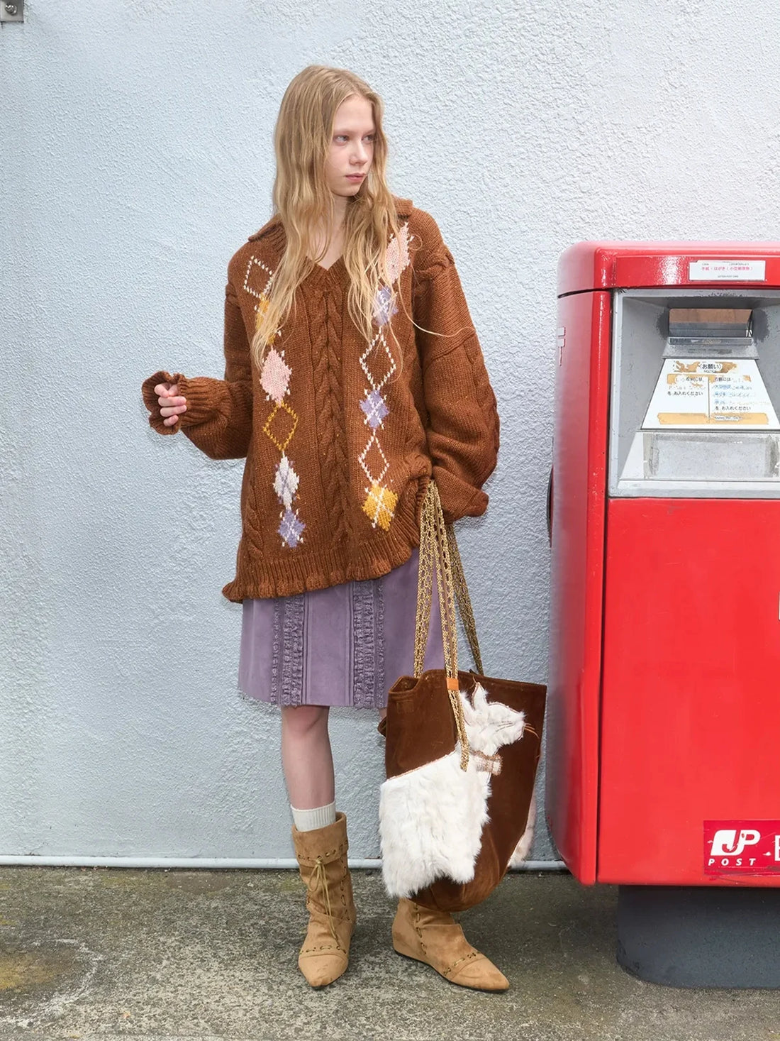 OuttheBlue Embroidered Faux Fur Tote Bag