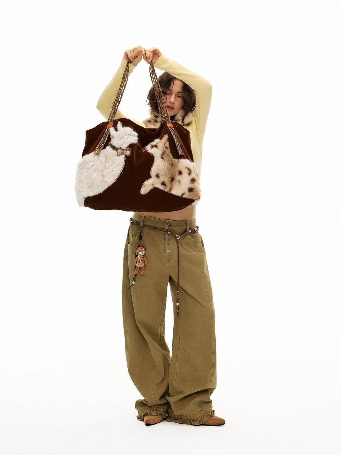OuttheBlue Embroidered Faux Fur Tote Bag