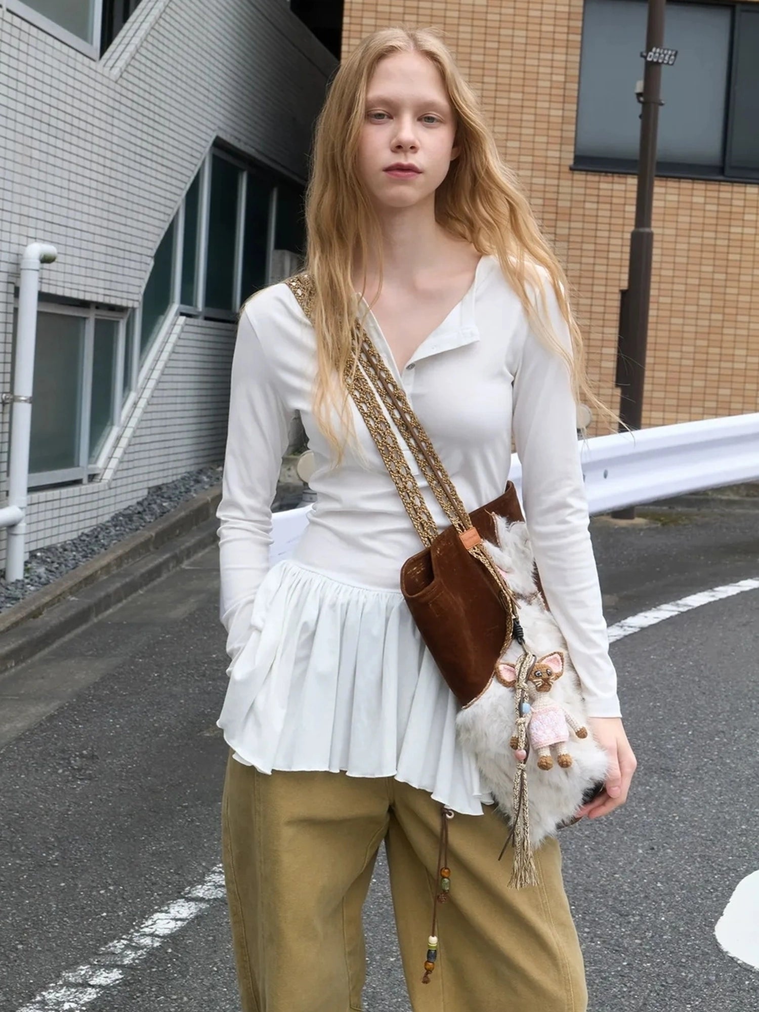 OuttheBlue Embroidered Faux Fur Tote Bag