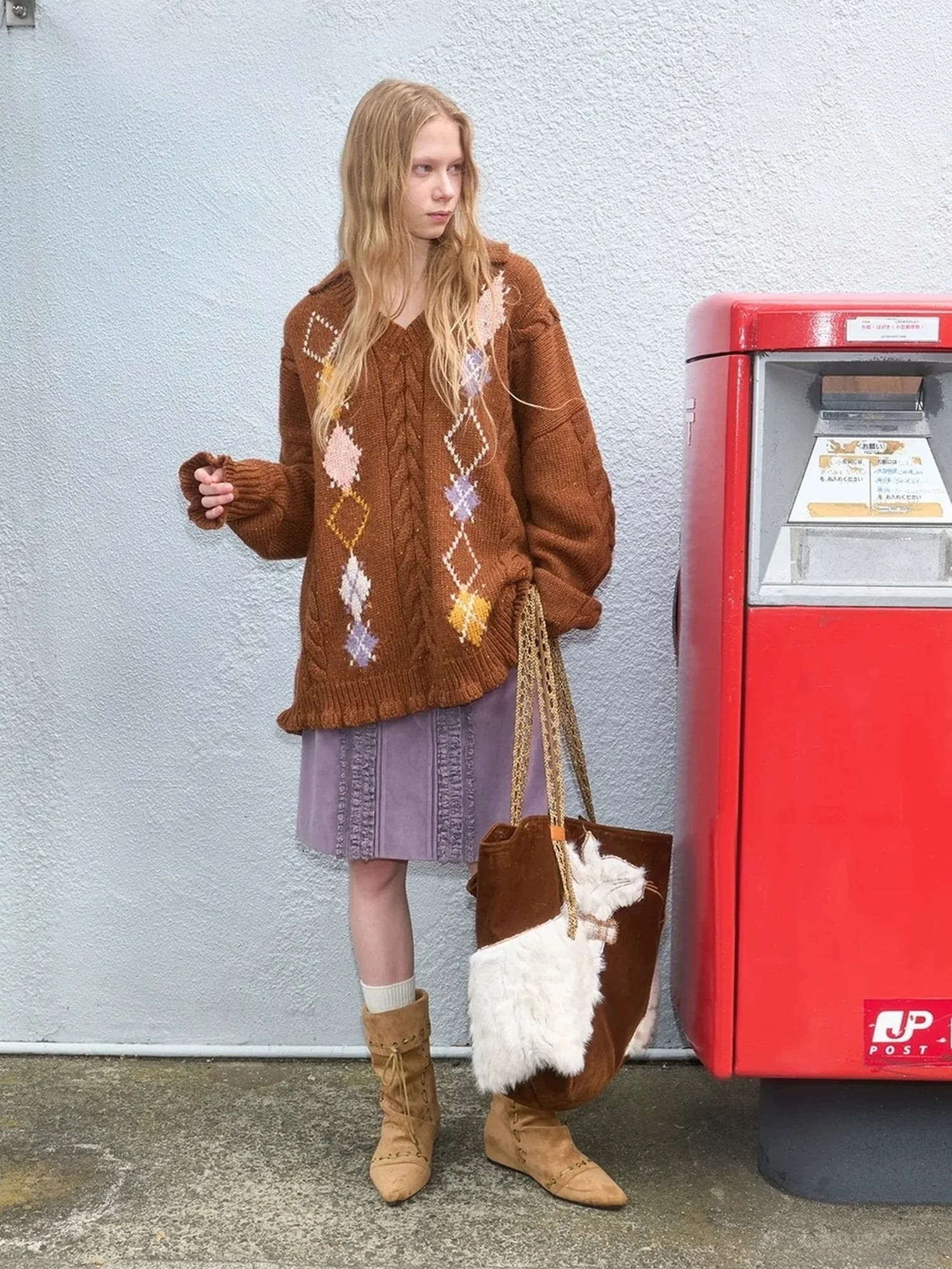 OuttheBlue Embroidered Faux Fur Tote Bag