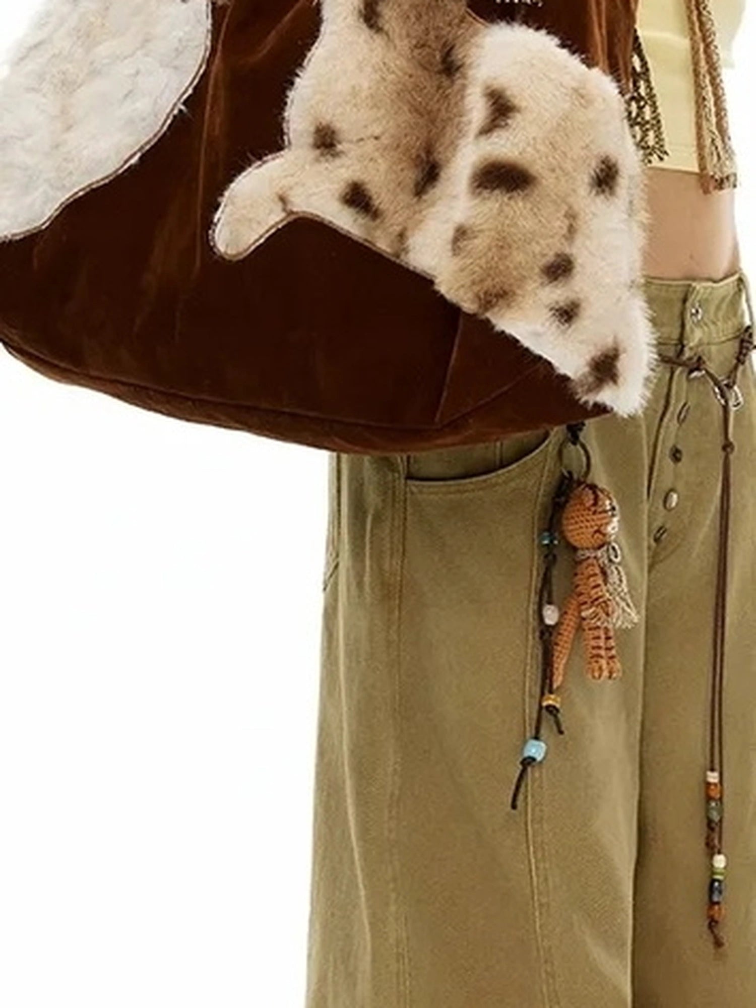 OuttheBlue Embroidered Faux Fur Tote Bag