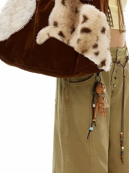 OuttheBlue Embroidered Faux Fur Tote Bag