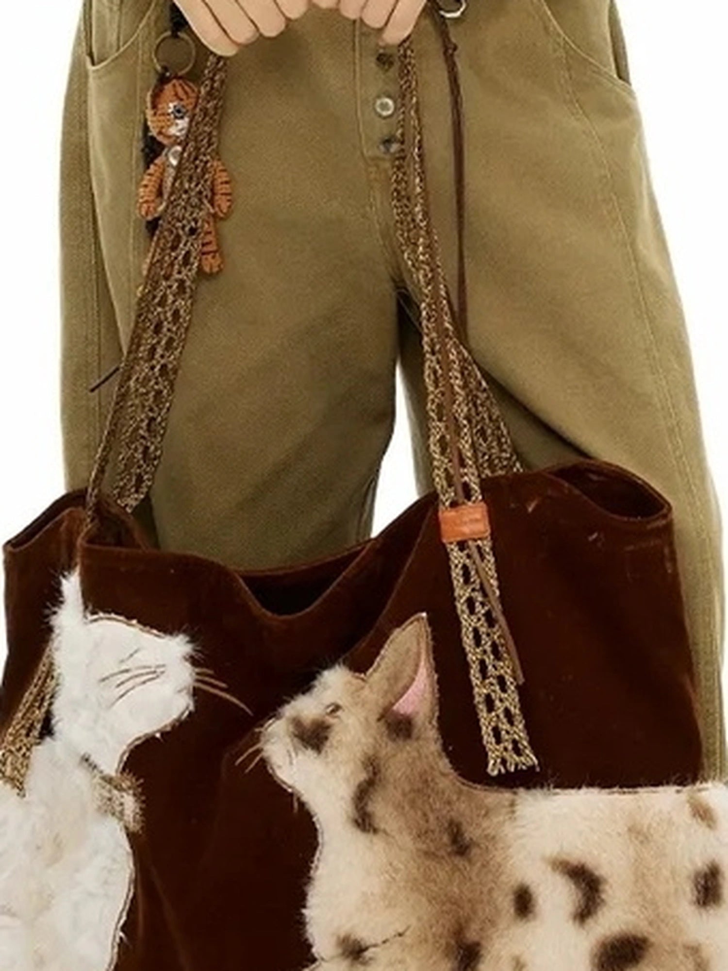 OuttheBlue Embroidered Faux Fur Tote Bag