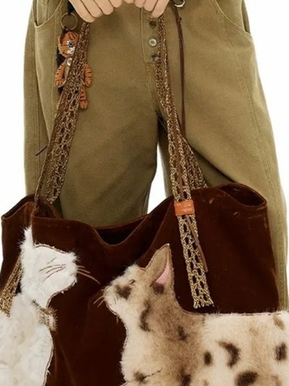 OuttheBlue Embroidered Faux Fur Tote Bag
