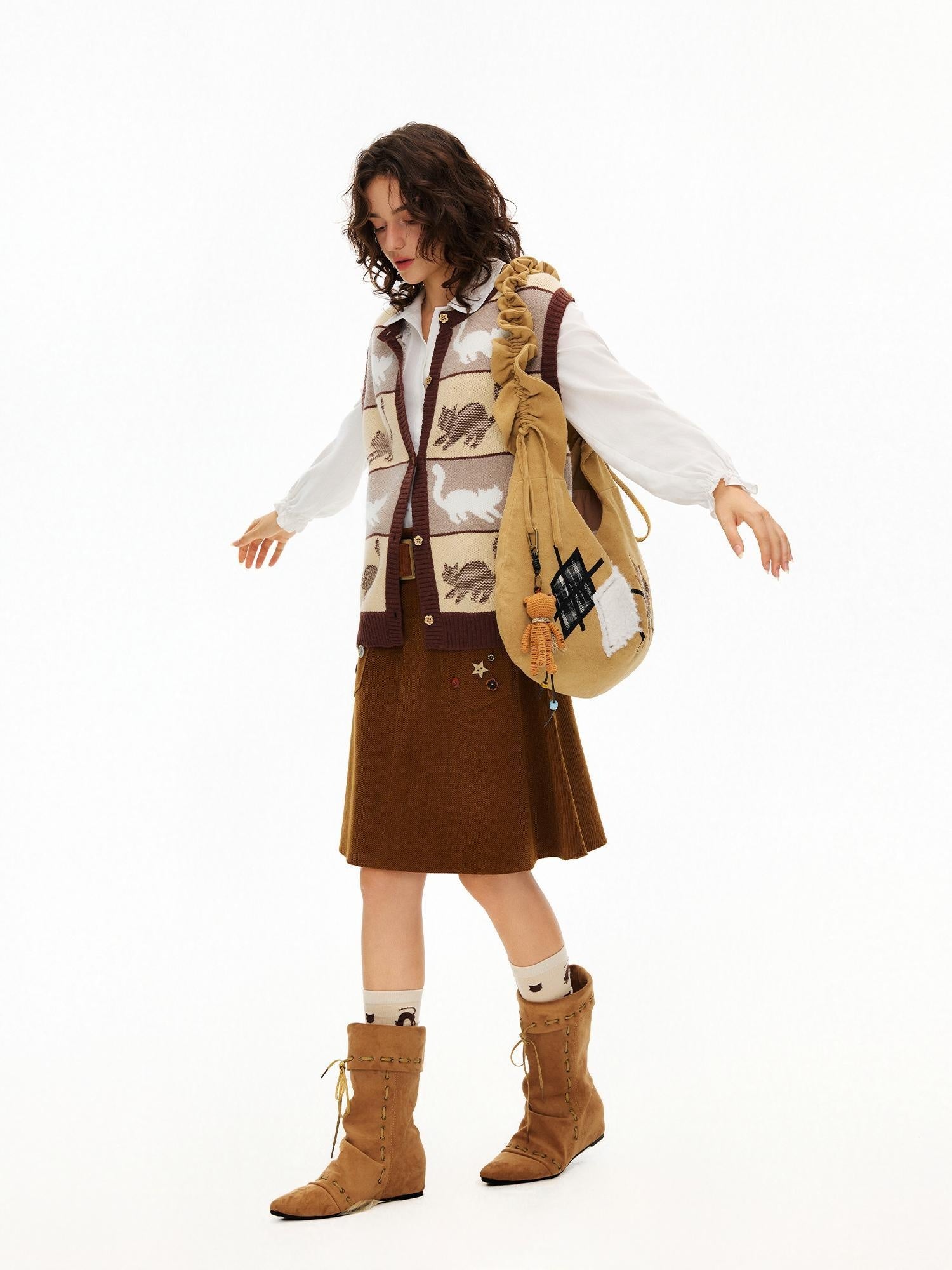 OuttheBlue Embroidered Geometric Canvas Dumpling Shoulder Crossbody Youth Light Brown Bag