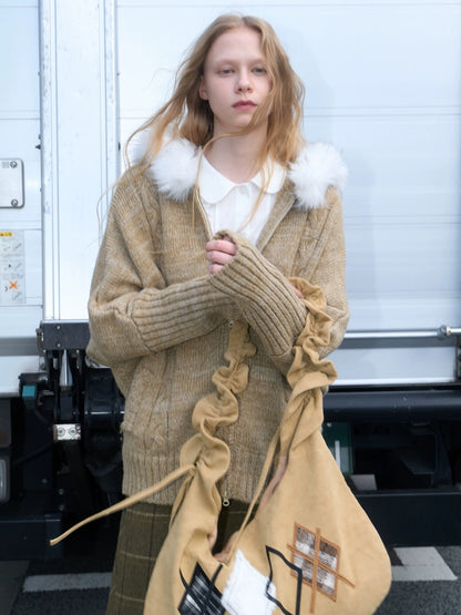 OuttheBlue Embroidered Geometric Canvas Dumpling Shoulder Crossbody Youth Light Brown Bag