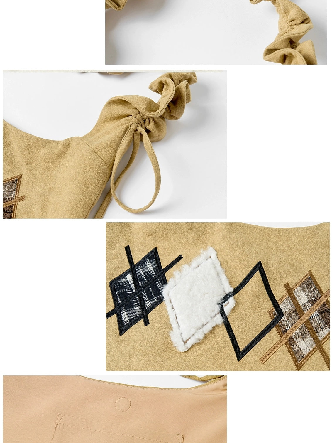 OuttheBlue Embroidered Geometric Canvas Dumpling Shoulder Crossbody Youth Light Brown Bag