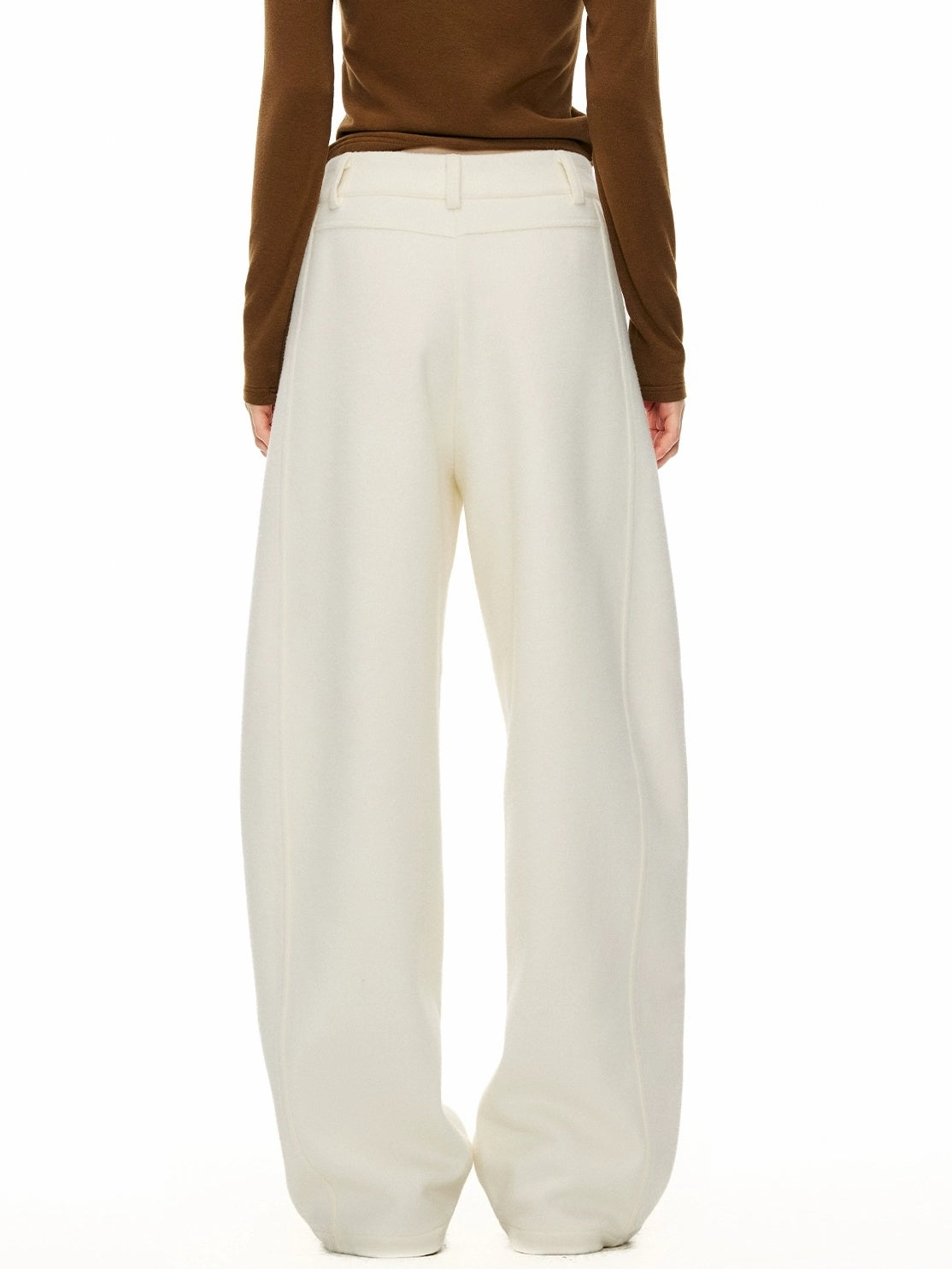 OuttheBlue Embroidered Snow White Wool Blend Curved Cut Natural Waist Women Pants