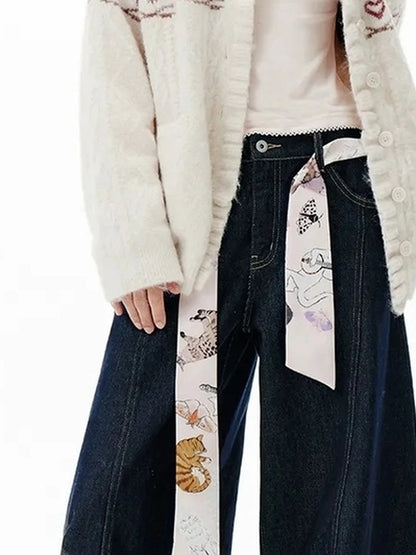 OuttheBlue Fair Isle Cable Lace Cardigan V-neck T-shirt Long Sleeve