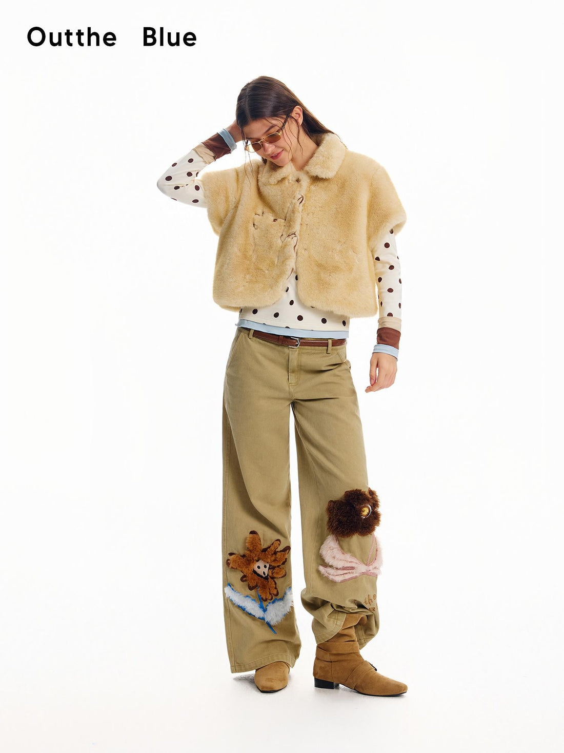OuttheBlue Faux Fur Cropped Button Animal Print Retro Slim Fit Women&