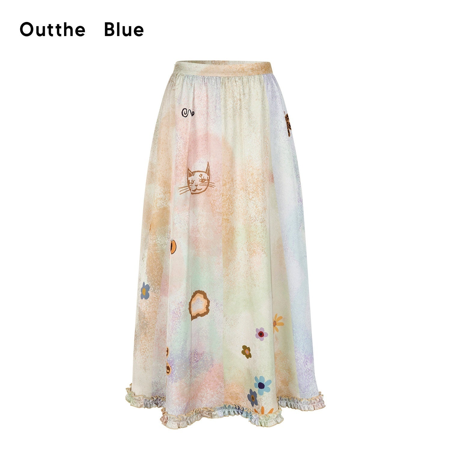OuttheBlue Flattering High Waist Floral A Line Fresh Aesthetic Casual Day Maxi Skirts