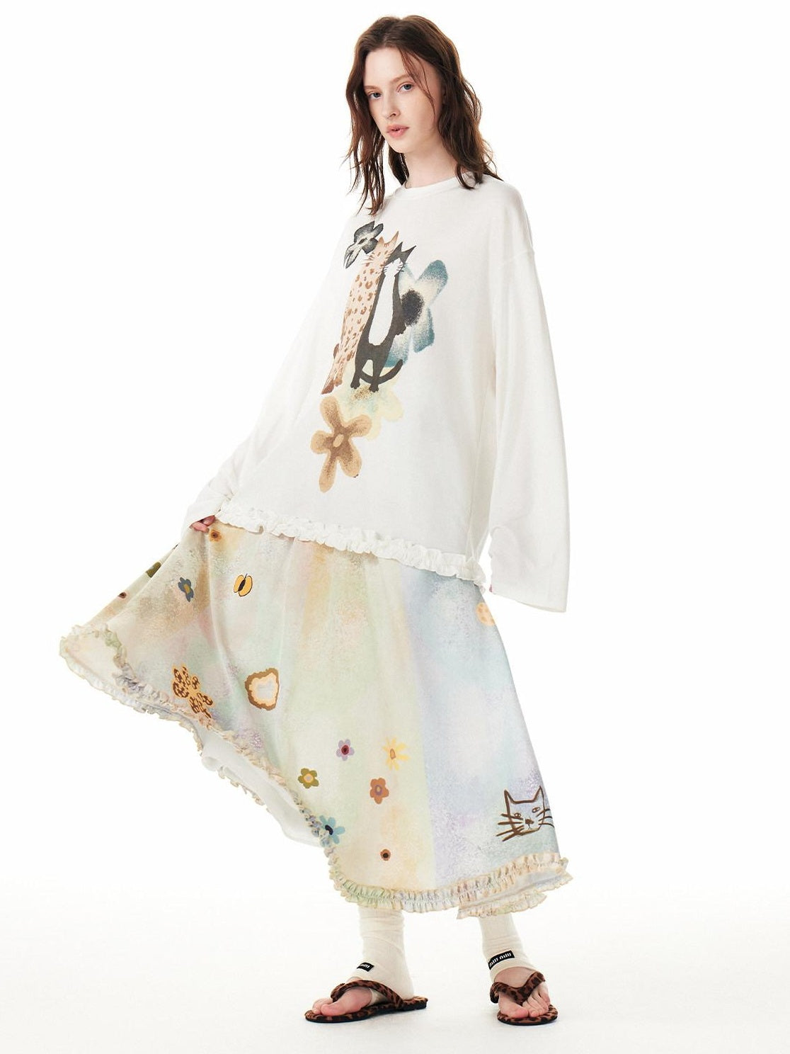 OuttheBlue Flattering High Waist Floral A Line Fresh Aesthetic Casual Day Maxi Skirts