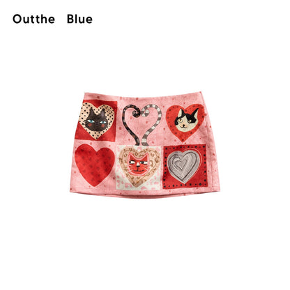 OuttheBlue Flattering Mid Waist Animal Print Sweet H Shaped Straight Women Mini Skirts