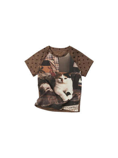 OuttheBlue Flocked Polka Dot Print Raglan Slim Fit Women&