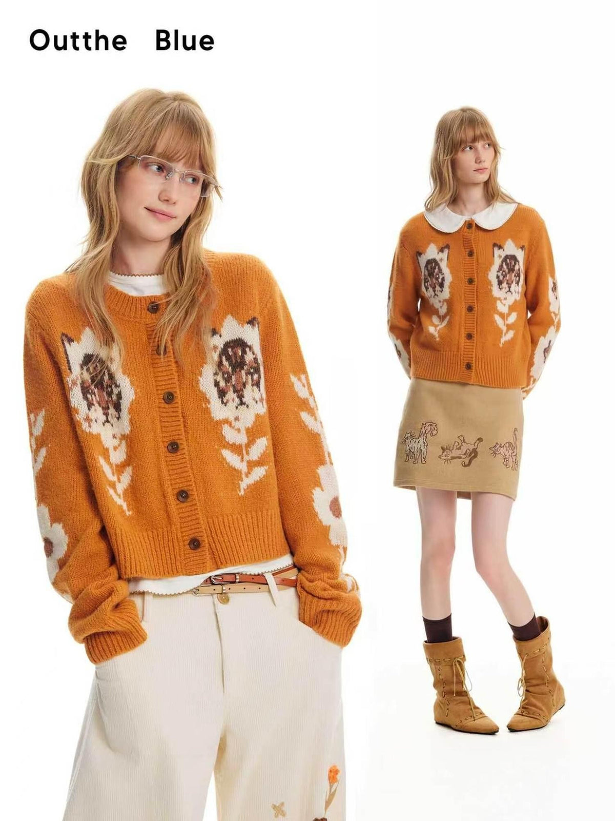 OuttheBlue Floral Cat Jacquard Retro Women&