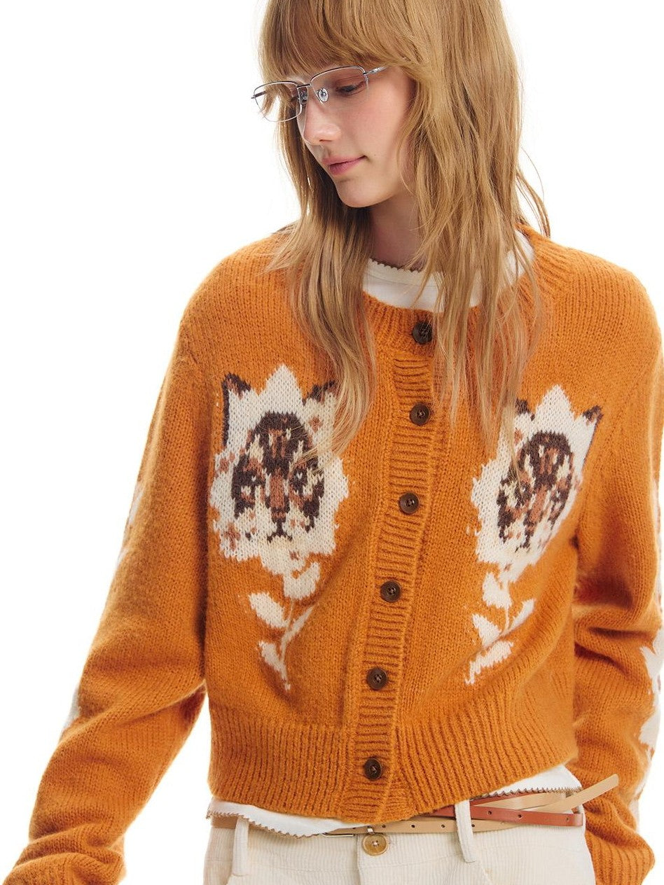 OuttheBlue Floral Cat Jacquard Retro Women&