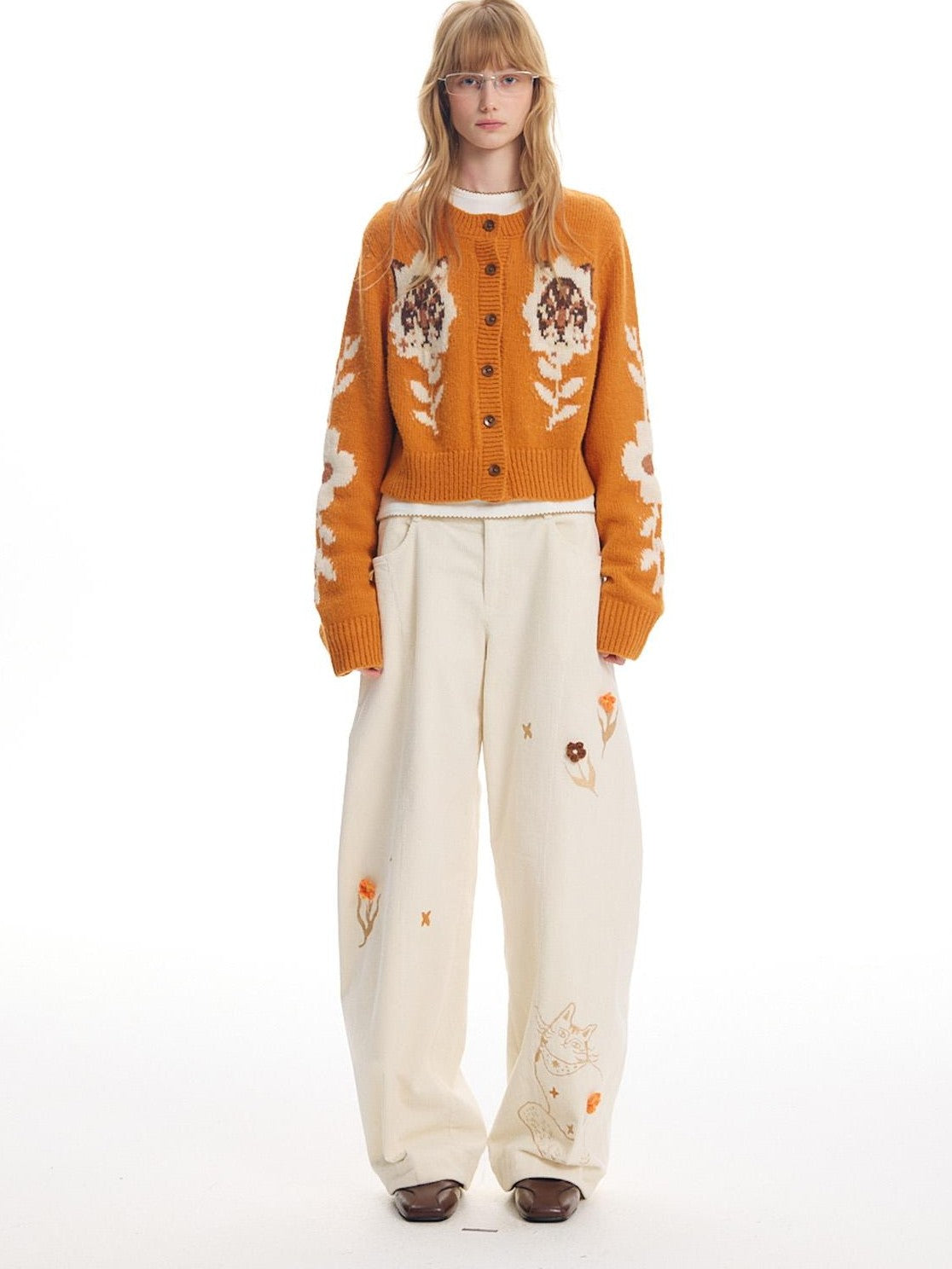OuttheBlue Floral Cat Jacquard Retro Women&