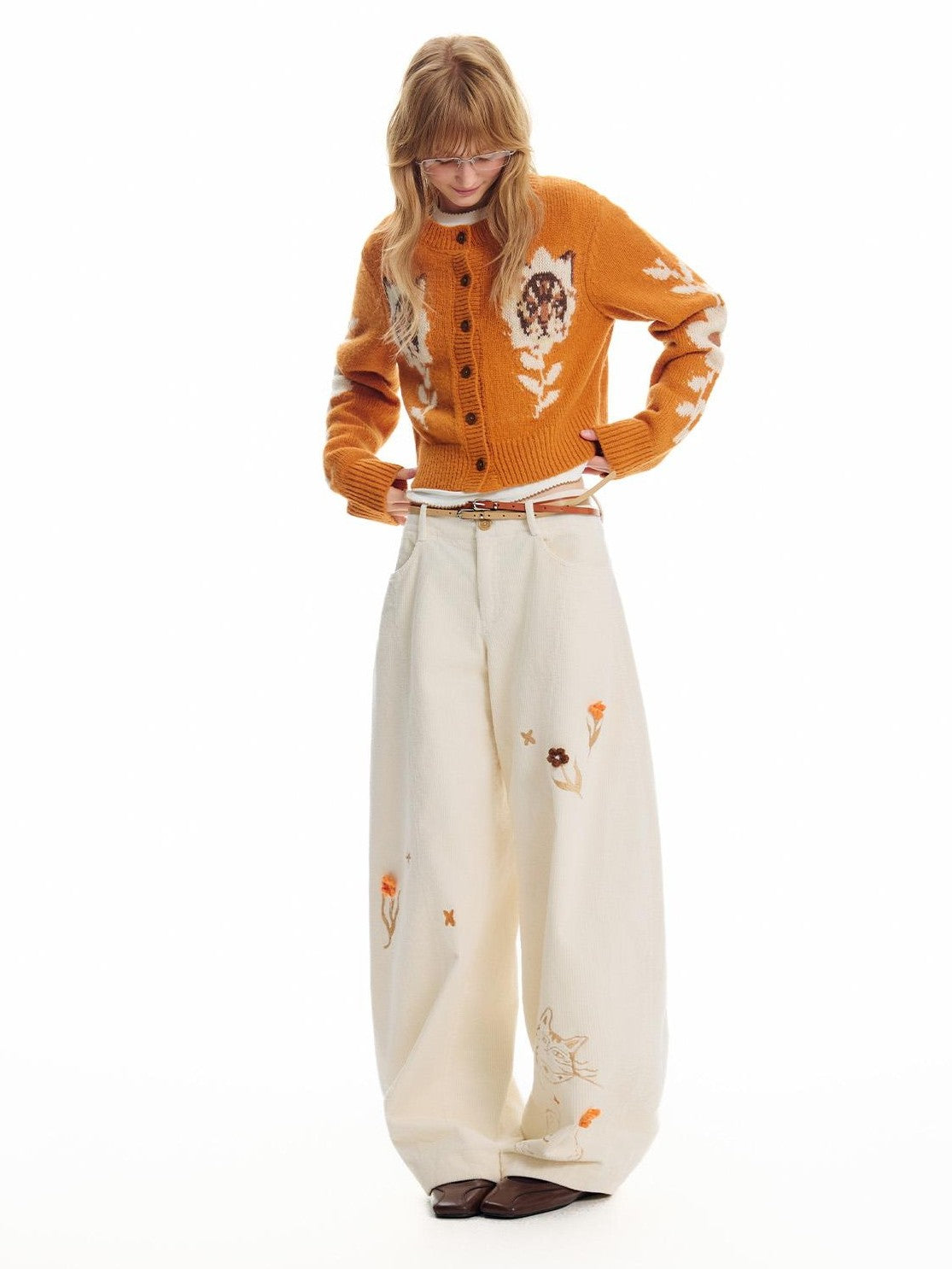 OuttheBlue Floral Cat Jacquard Retro Women&