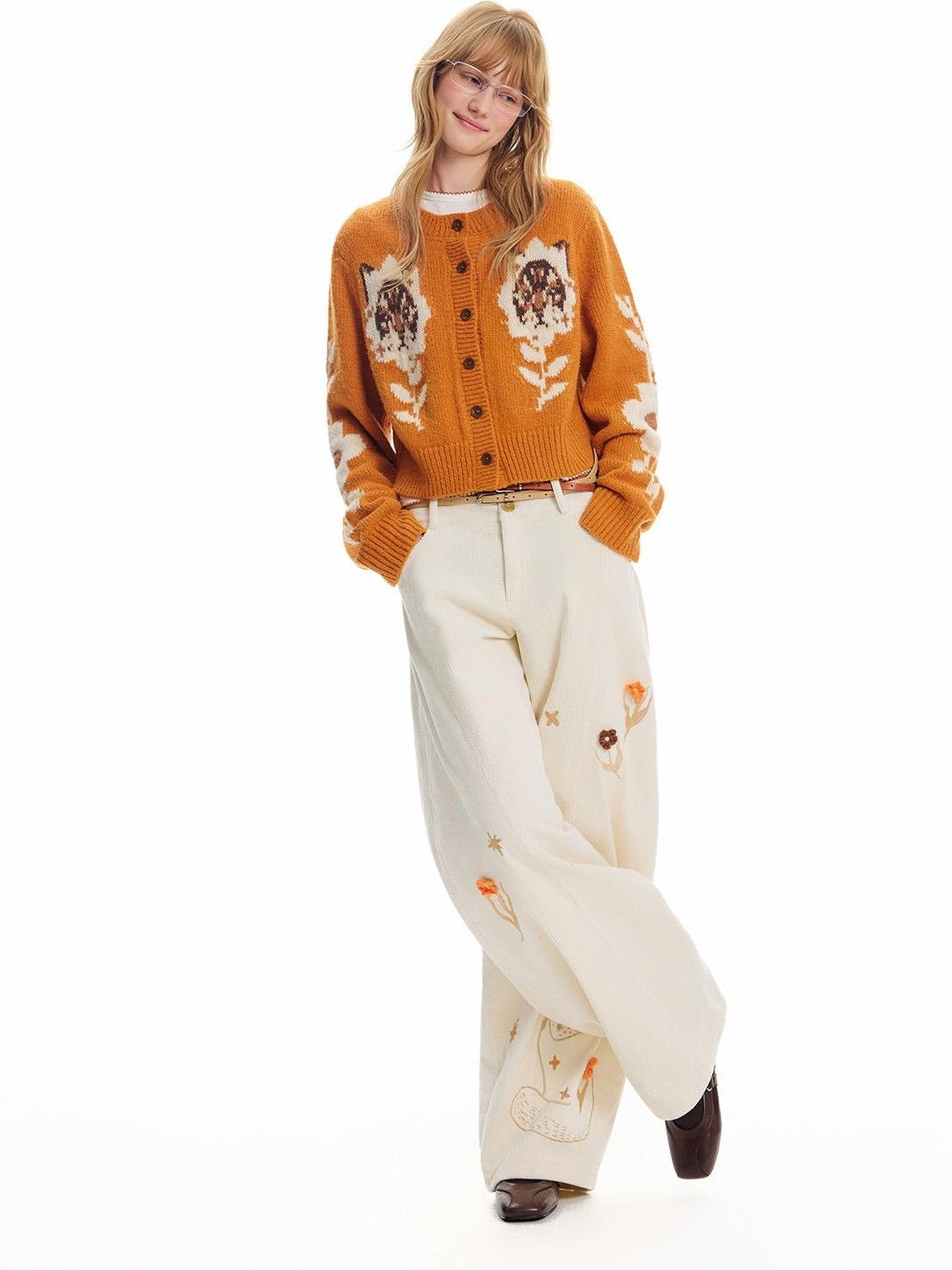 OuttheBlue Floral Cat Jacquard Retro Women&