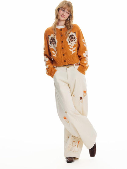 OuttheBlue Floral Cat Jacquard Retro Women&