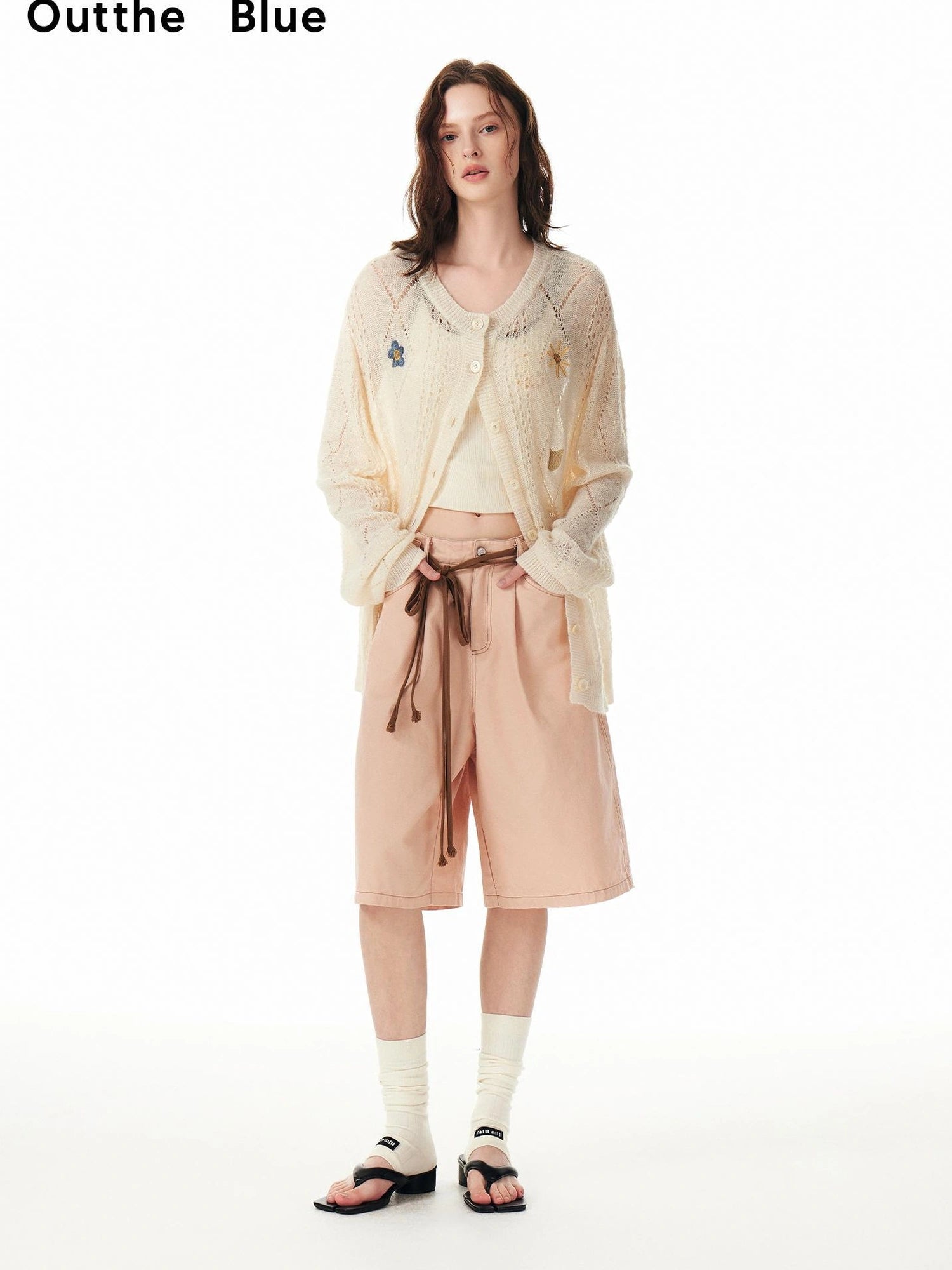 OuttheBlue Floral Embroidered Wool Cardigan V-neck Long Sleeve