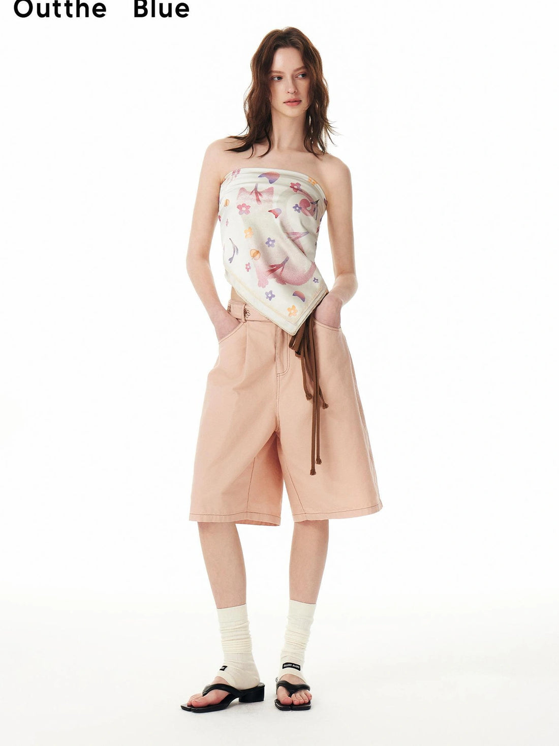 OuttheBlue Floral Lace Satin Scarf With Cat Print