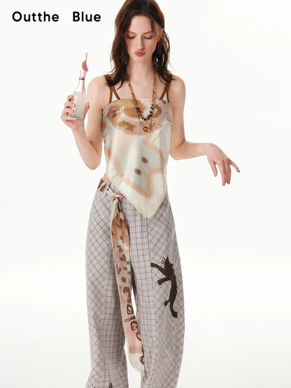 OuttheBlue Floral Lace Satin Scarf With Cat Print